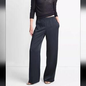 NWT Vince Sidestripe Satin Low-Rise Wide-Leg Black Pants